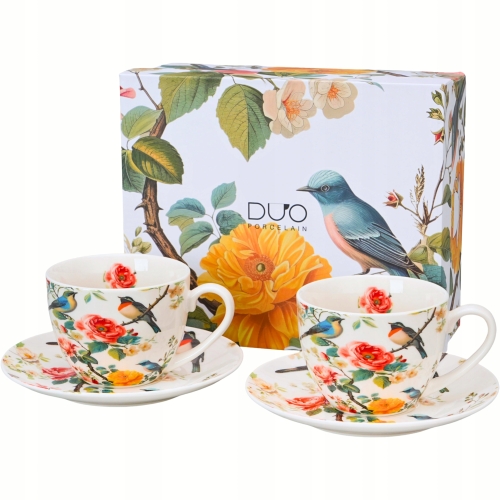 DWIE Porcelanowe Filiżanki 270 ml do KAWY HERBATY - Flower Classic APRIL