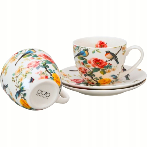 DWIE Porcelanowe Filiżanki 270 ml do KAWY HERBATY - Flower Classic APRIL