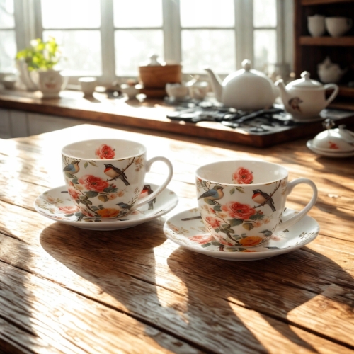 DWIE Porcelanowe Filiżanki 270 ml do KAWY HERBATY - Flower Classic APRIL