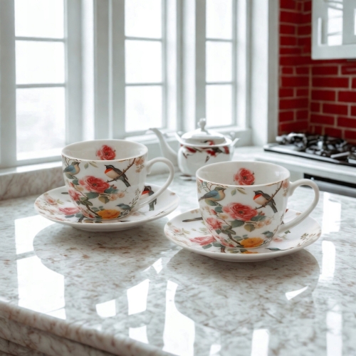 DWIE Porcelanowe Filiżanki 270 ml do KAWY HERBATY - Flower Classic APRIL