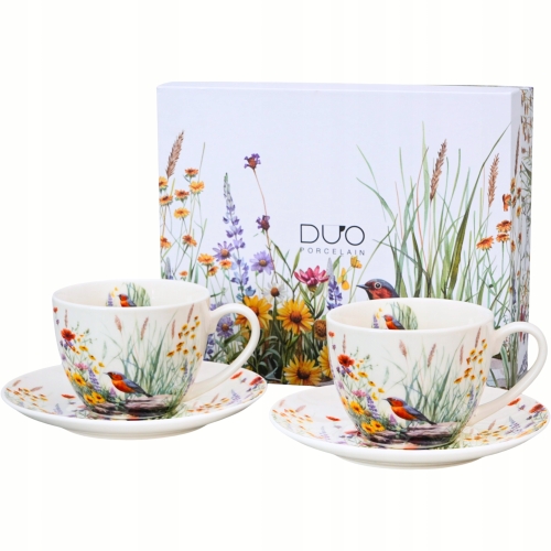 DWIE Porcelanowe Filiżanki 270 ml do KAWY HERBATY - Flower Classic JULY