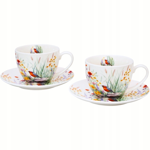 DWIE Porcelanowe Filiżanki 270 ml do KAWY HERBATY - Flower Classic JULY