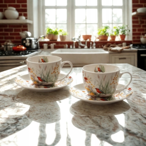 DWIE Porcelanowe Filiżanki 270 ml do KAWY HERBATY - Flower Classic JULY