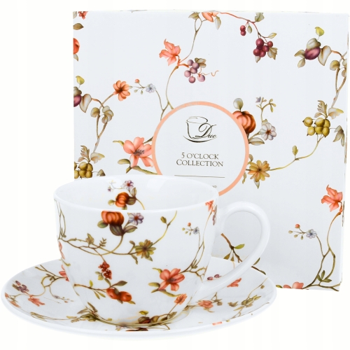 Porcelanowa filiżanka 250ml ze spodkiem Do KAWY HERBATY - Five o'clock SAFA