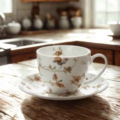 Porcelanowa filiżanka 250ml ze spodkiem Do KAWY HERBATY - Five o'clock SAFA