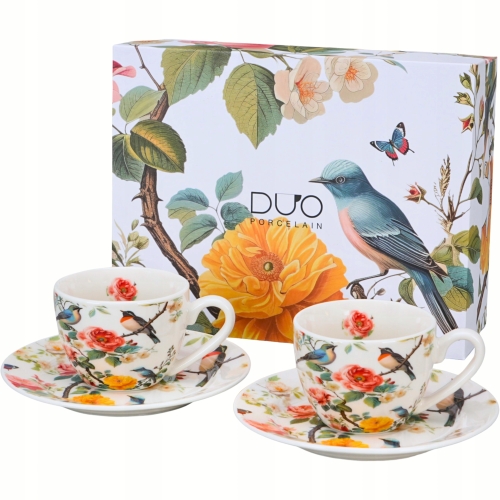 DWIE filiżanki 110 ml ze spodkami do KAWY ESPRESSO - Flower Classic APRIL