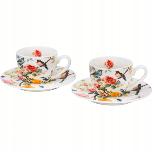DWIE filiżanki 110 ml ze spodkami do KAWY ESPRESSO - Flower Classic APRIL