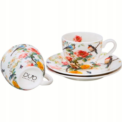 DWIE filiżanki 110 ml ze spodkami do KAWY ESPRESSO - Flower Classic APRIL