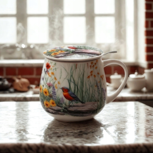 Kubek baryłka 430 ml z Zaparzaczem do HERBATY ZIÓŁ - Flower Classic JULY
