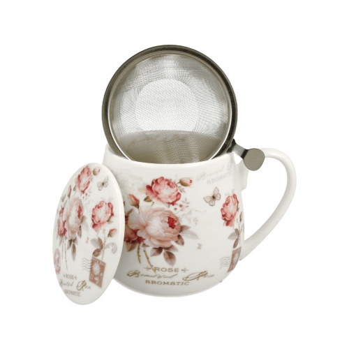PORCELANOWY Kubek baryłka 430 ml z Zaparzaczem do HERBATY ZIÓŁ - SECESJA