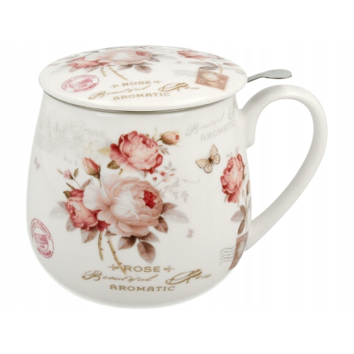 PORCELANOWY Kubek baryłka 430 ml z Zaparzaczem do HERBATY ZIÓŁ - SECESJA