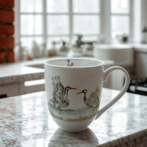 Duży PORCELANOWY Kubek XXL 1000 ml do KAWY HERBATY - Ptasi Świat ŻURAWIE
