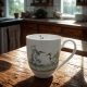 Duży PORCELANOWY Kubek XXL 1000 ml do KAWY HERBATY - Ptasi Świat ŻURAWIE