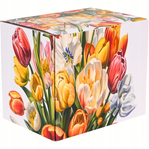 Duży PORCELANOWY Kubek XXL 1000ml do KAWY HERBATY - Flower Classic TULIPANY