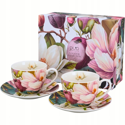 DWIE Porcelanowe Filiżanki 270 ml do KAWY HERBATY - Flower Classic MAGNOLIE