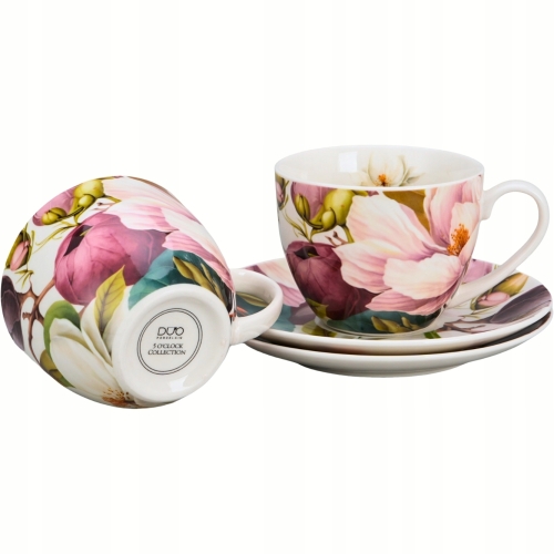 DWIE Porcelanowe Filiżanki 270 ml do KAWY HERBATY - Flower Classic MAGNOLIE
