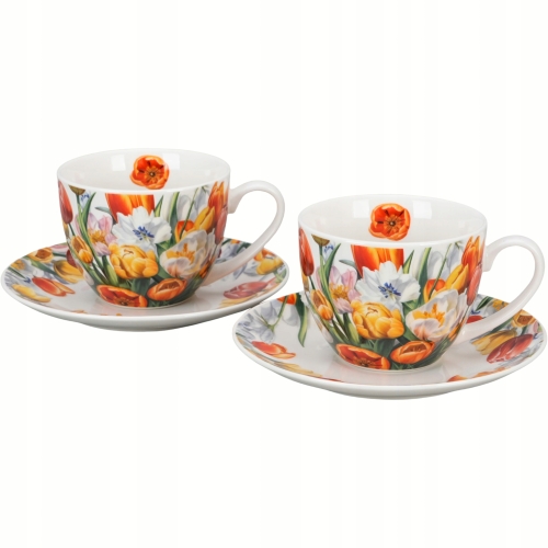 DWIE Porcelanowe Filiżanki 270 ml do KAWY HERBATY - Flower Classic TULIPANY