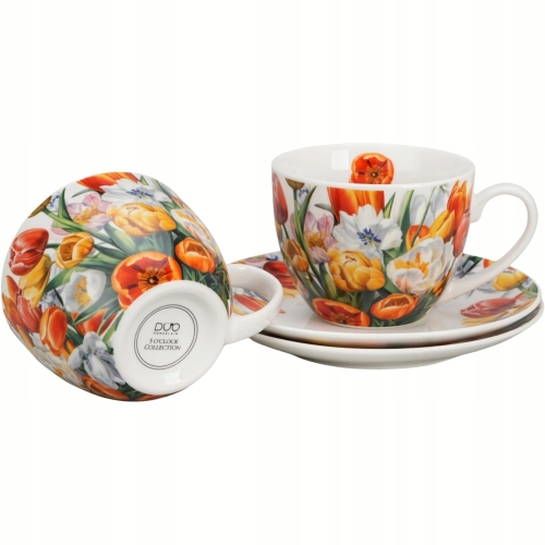 DWIE Porcelanowe Filiżanki 270 ml do KAWY HERBATY - Flower Classic TULIPANY