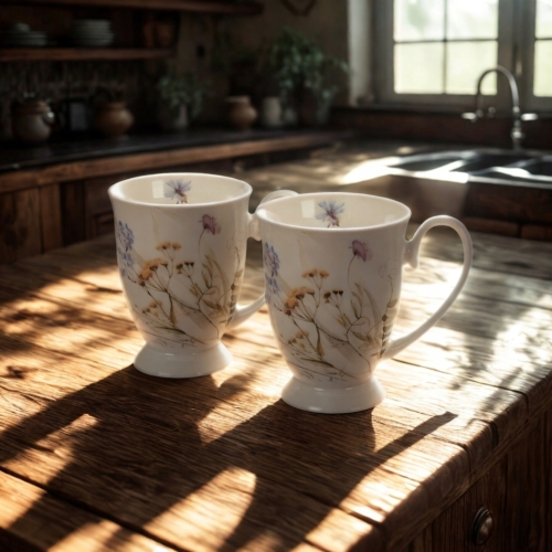 Kwiaty Royal MELODY Porcelanowy Kubek 340 ml do KAWY HERBATY - Kpl 2 sztuki