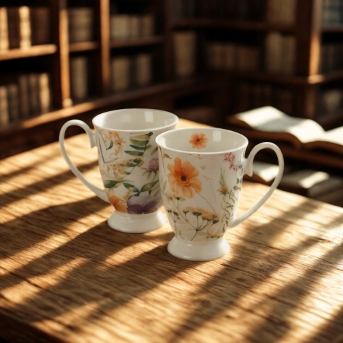 Kwiaty Royal PANSY Porcelanowy Kubek 340 ml do KAWY HERBATY - Kpl 2 sztuki