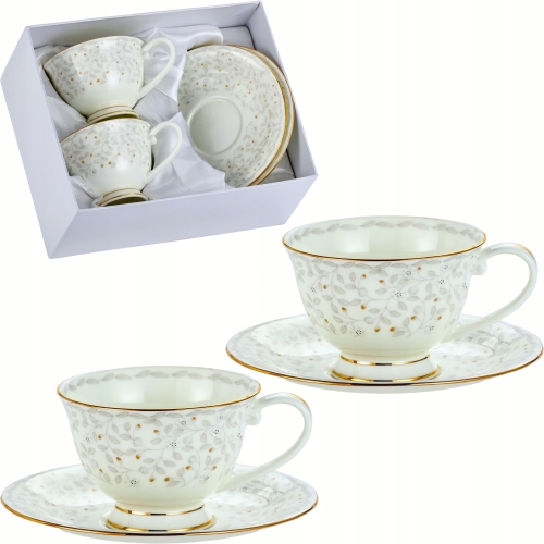 DWIE stylowe Porcelanowe filiżanki 200 ml ze spodkami do KAWY HERBATY KAKAO