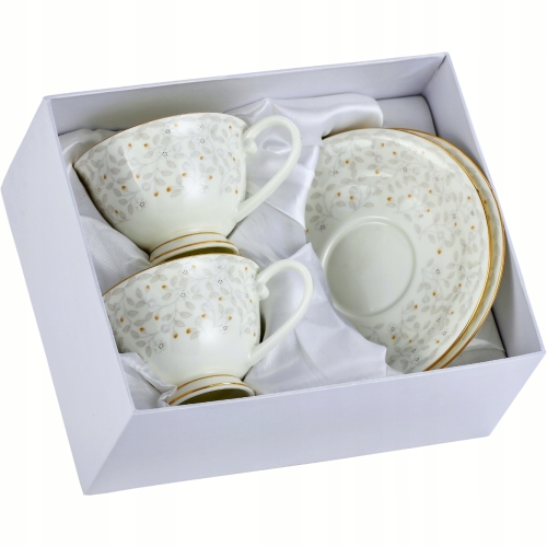 DWIE stylowe Porcelanowe filiżanki 200 ml ze spodkami do KAWY HERBATY KAKAO