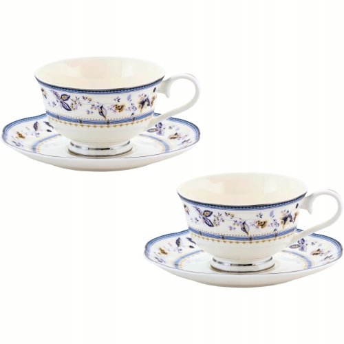 DWIE stylowe Porcelanowe filiżanki 250 ml ze spodkami do KAWY HERBATY KAKAO