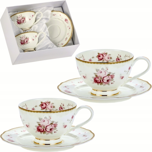 DWIE stylowe Porcelanowe filiżanki 250 ml ze spodkami do KAWY HERBATY KAKAO