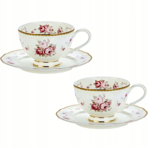DWIE stylowe Porcelanowe filiżanki 250 ml ze spodkami do KAWY HERBATY KAKAO