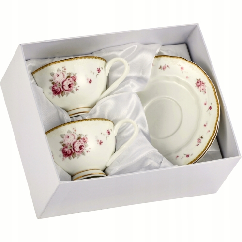 DWIE stylowe Porcelanowe filiżanki 250 ml ze spodkami do KAWY HERBATY KAKAO