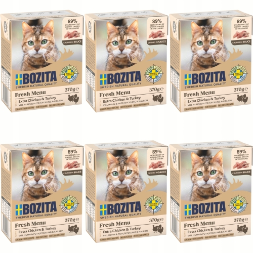 Mokra Karma Dla Kota BOZITA Kurczak i indyk w sosie 370 g - zestaw 6 sztuk