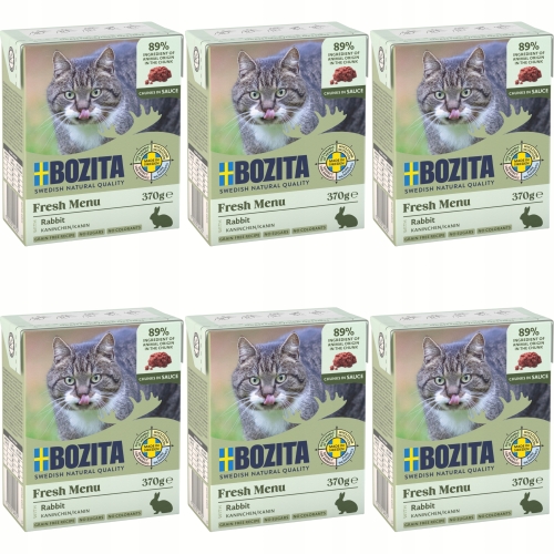 Mokra Karma Dla Kota BOZITA Królik w sosie 370 g - zestaw 6 sztuk