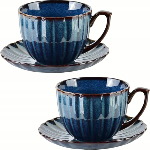 EVIE DARK Porcelanowa Filiżanka 300 ml ze spodkiem do KAWY HERBATY - 2 szt