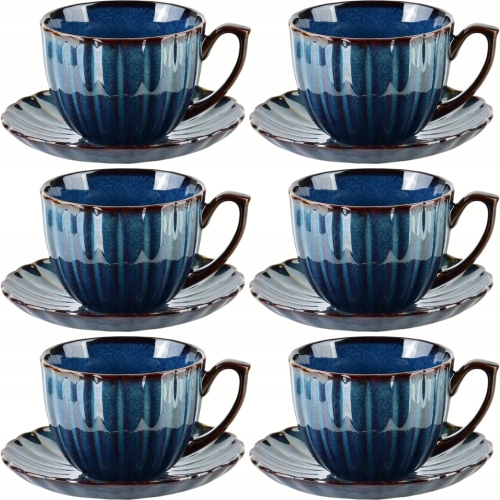 EVIE DARK Porcelanowa Filiżanka 300 ml ze spodkiem do KAWY HERBATY - 6 szt