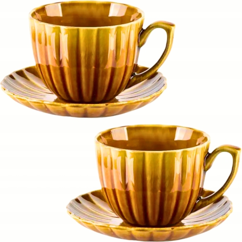 EVIE HONEY Porcelanowa Filiżanka 300 ml ze spodkiem do KAWY HERBATY - 2 szt