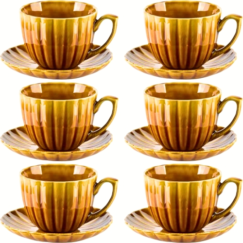 EVIE HONEY Porcelanowa Filiżanka 300 ml ze spodkiem do KAWY HERBATY - 6 szt