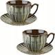 EVIE GREEN Porcelanowa Filiżanka 300 ml ze spodkiem do KAWY HERBATY - 2 szt