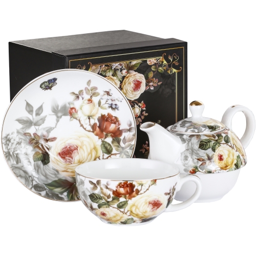 Zestaw TEA FOR ONE Porcelanowy Dzbanek 450 ml z filiżanką 250 ml - KWIATY