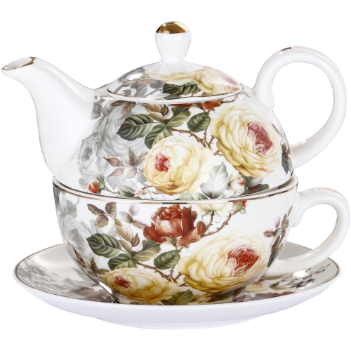 Zestaw TEA FOR ONE Porcelanowy Dzbanek 450 ml z filiżanką 250 ml - KWIATY