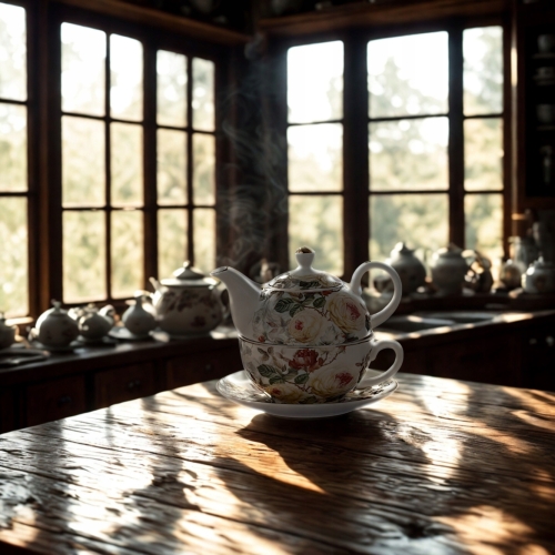 Zestaw TEA FOR ONE Porcelanowy Dzbanek 450 ml z filiżanką 250 ml - KWIATY