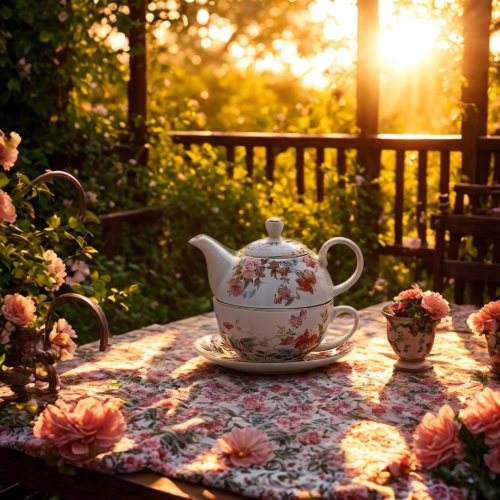Zestaw TEA FOR ONE Porcelanowy Dzbanek 450 ml z filiżanką 250 ml - KWIATY