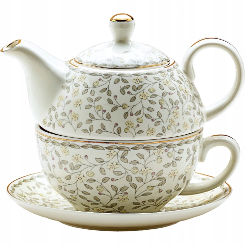 Zestaw TEA FOR ONE Porcelanowy Dzbanek 450 ml z filiżanką 250 ml - LISTKI