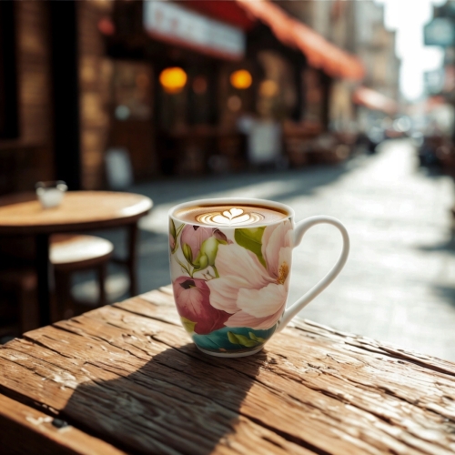 Duży PORCELANOWY Kubek XXL 1000ml do KAWY HERBATY - Flower Classic MAGNOLIE