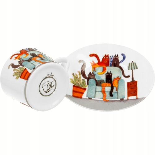 Porcelanowa filiżanka 230 ml ze spodkiem Do KAWY HERBATY - KOTY NA FOTELU