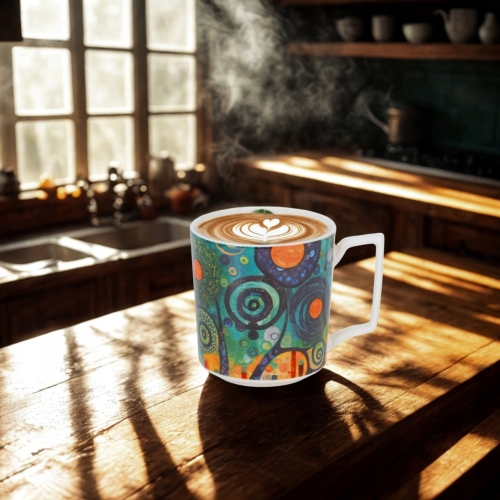 Duży PORCELANOWY Kubek XXL 750 ml do KAWY HERBATY - MODERN TWISTED TREES