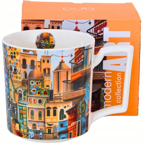 Duży PORCELANOWY Kubek XXL 750 ml do KAWY HERBATY - MODERN SWEET CITY