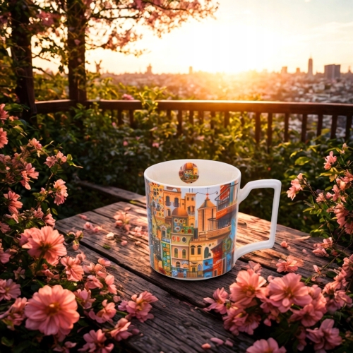 Duży PORCELANOWY Kubek XXL 750 ml do KAWY HERBATY - MODERN SWEET CITY