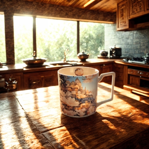 Duży PORCELANOWY Kubek XXL 750ml do KAWY HERBATY - MODERN CITY OF MAGNOLIAS