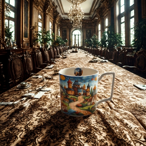 Duży PORCELANOWY Kubek XXL 750 ml do KAWY HERBATY - MODERN SLEEPY KINGDOM