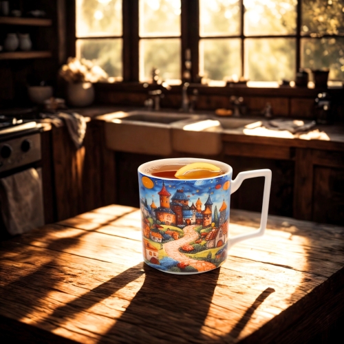 Duży PORCELANOWY Kubek XXL 750 ml do KAWY HERBATY - MODERN SLEEPY KINGDOM